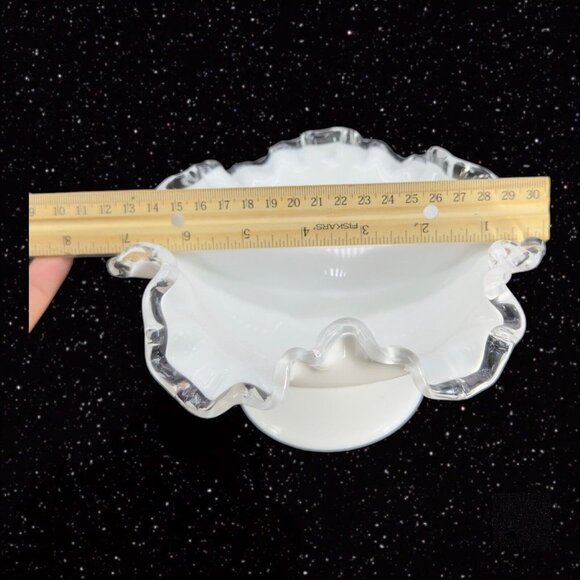 Fenton Silver Crest Footed Bowl Ruffle Edges Milk Glass Clear Edge Vintage VTG - Picture 6 of 10